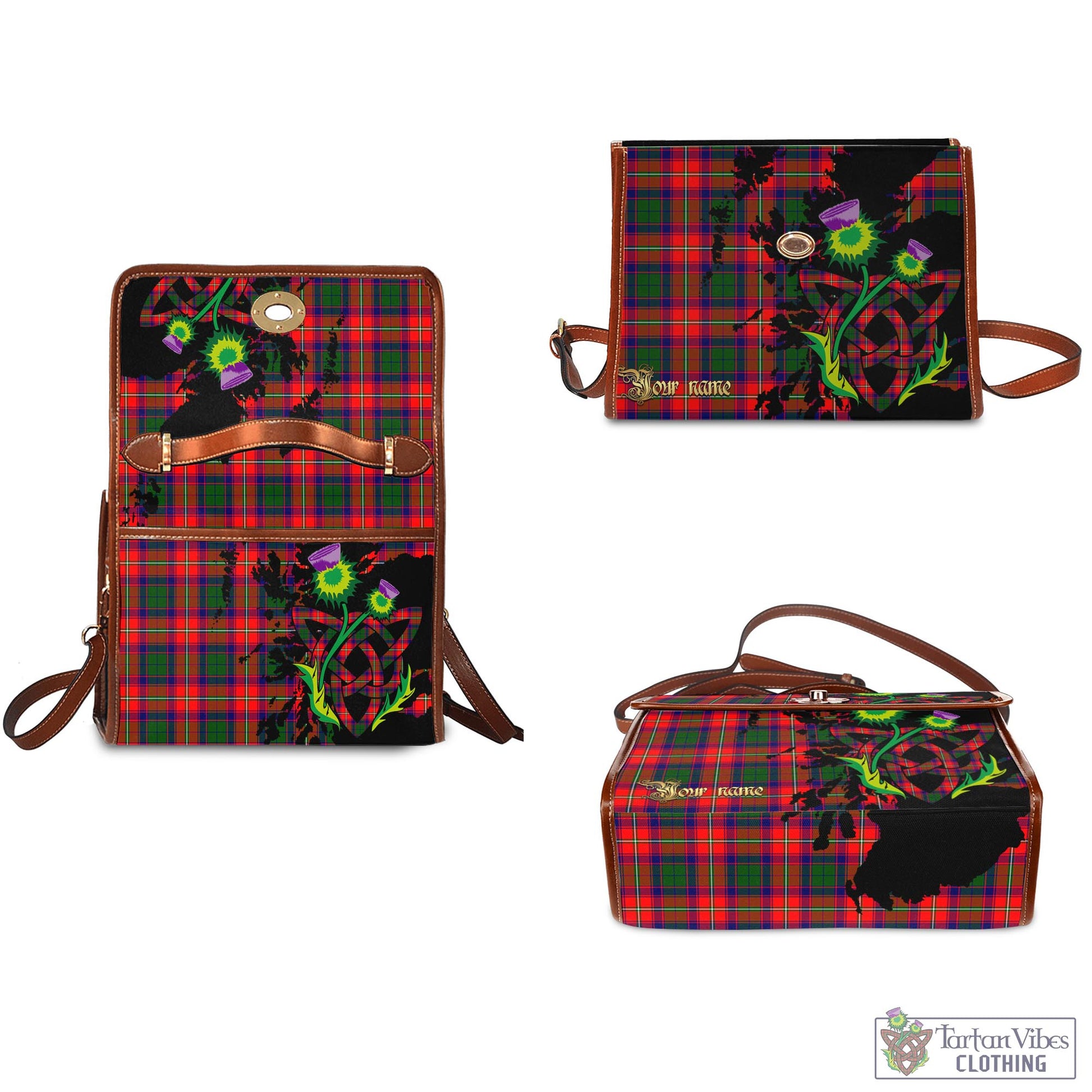 Tartan Vibes Clothing Belshes Tartan Waterproof Canvas Bag with Scotland Map and Thistle Celtic Accents