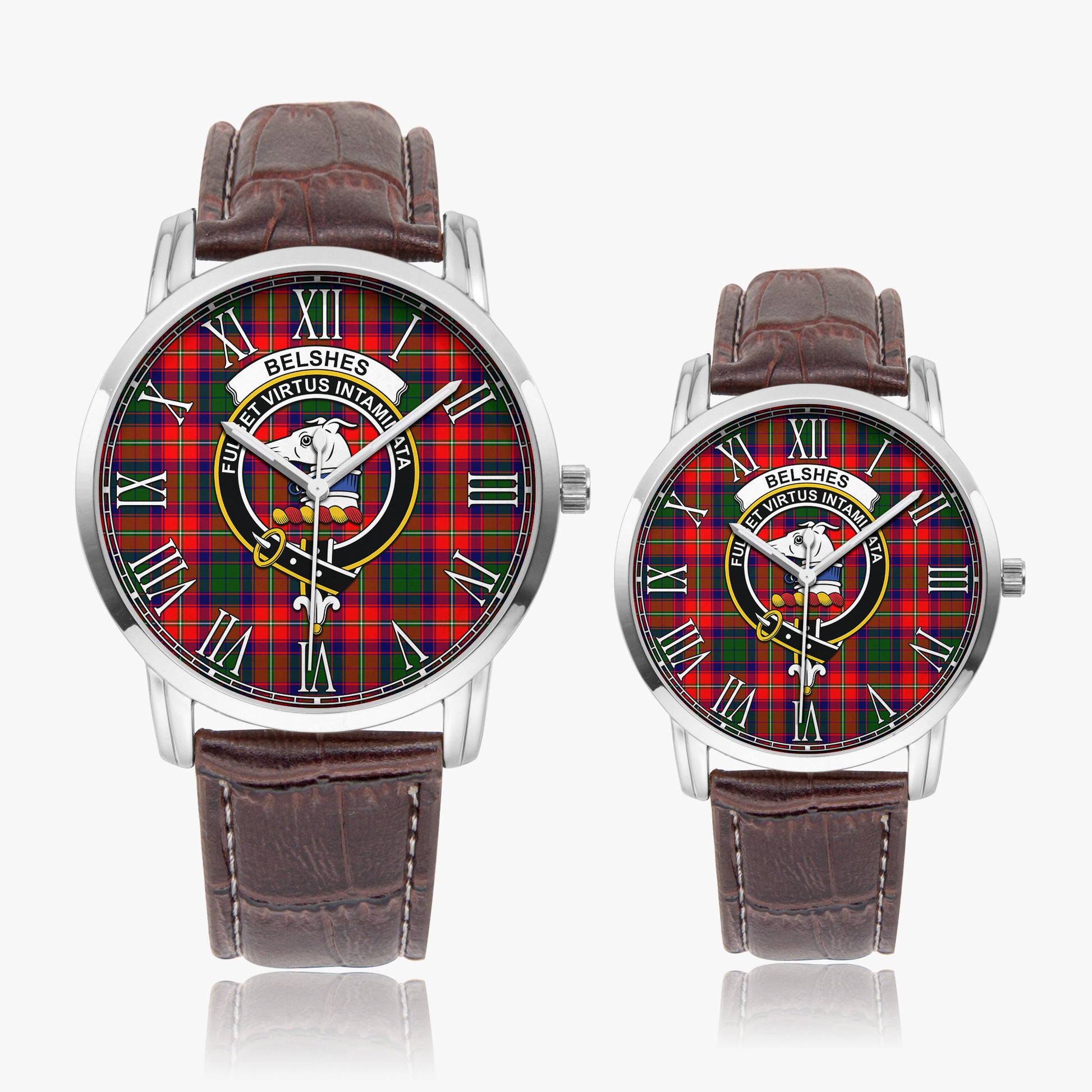 Belshes Tartan Family Crest Leather Strap Quartz Watch - Tartan Vibes Clothing