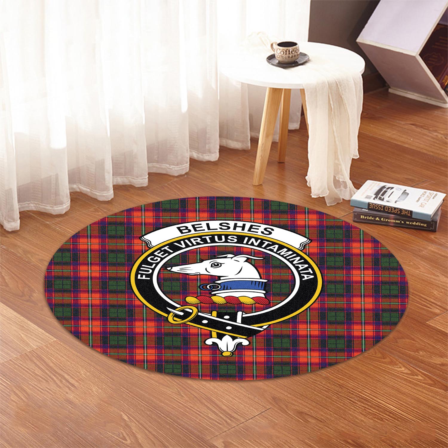 Belshes Tartan Round Rug with Family Crest - Tartan Vibes Clothing