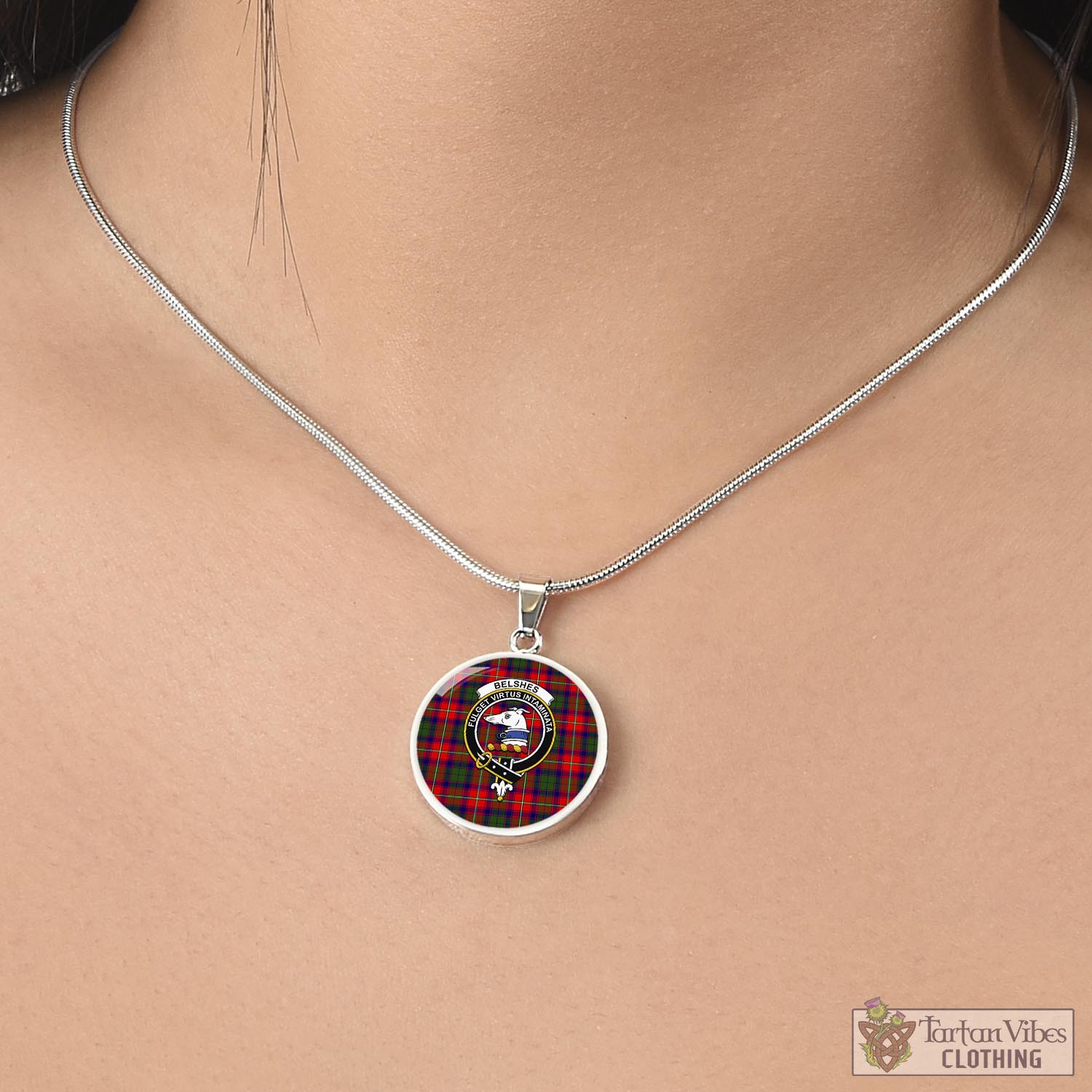 Belshes Tartan Circle Necklace with Family Crest - Tartan Vibes Clothing