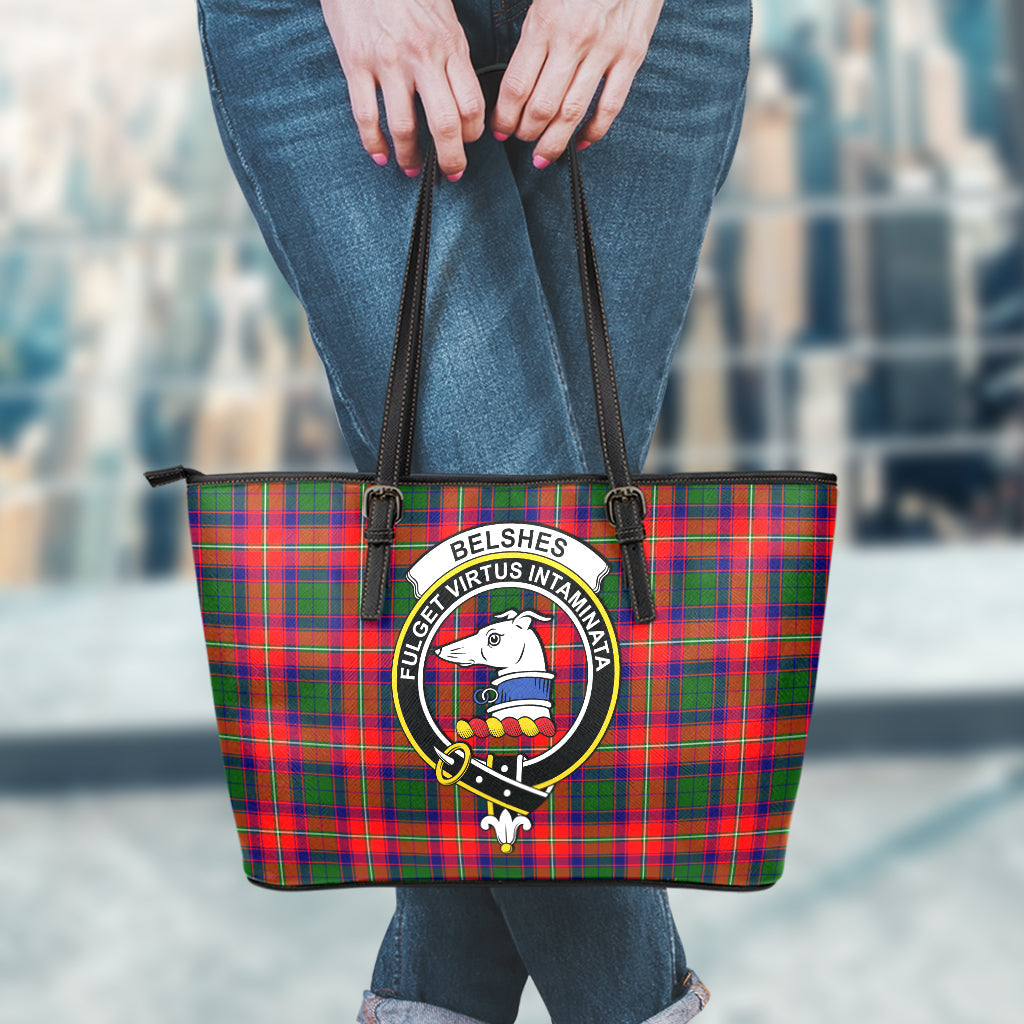 Belshes Tartan Leather Tote Bag with Family Crest - Tartan Vibes Clothing