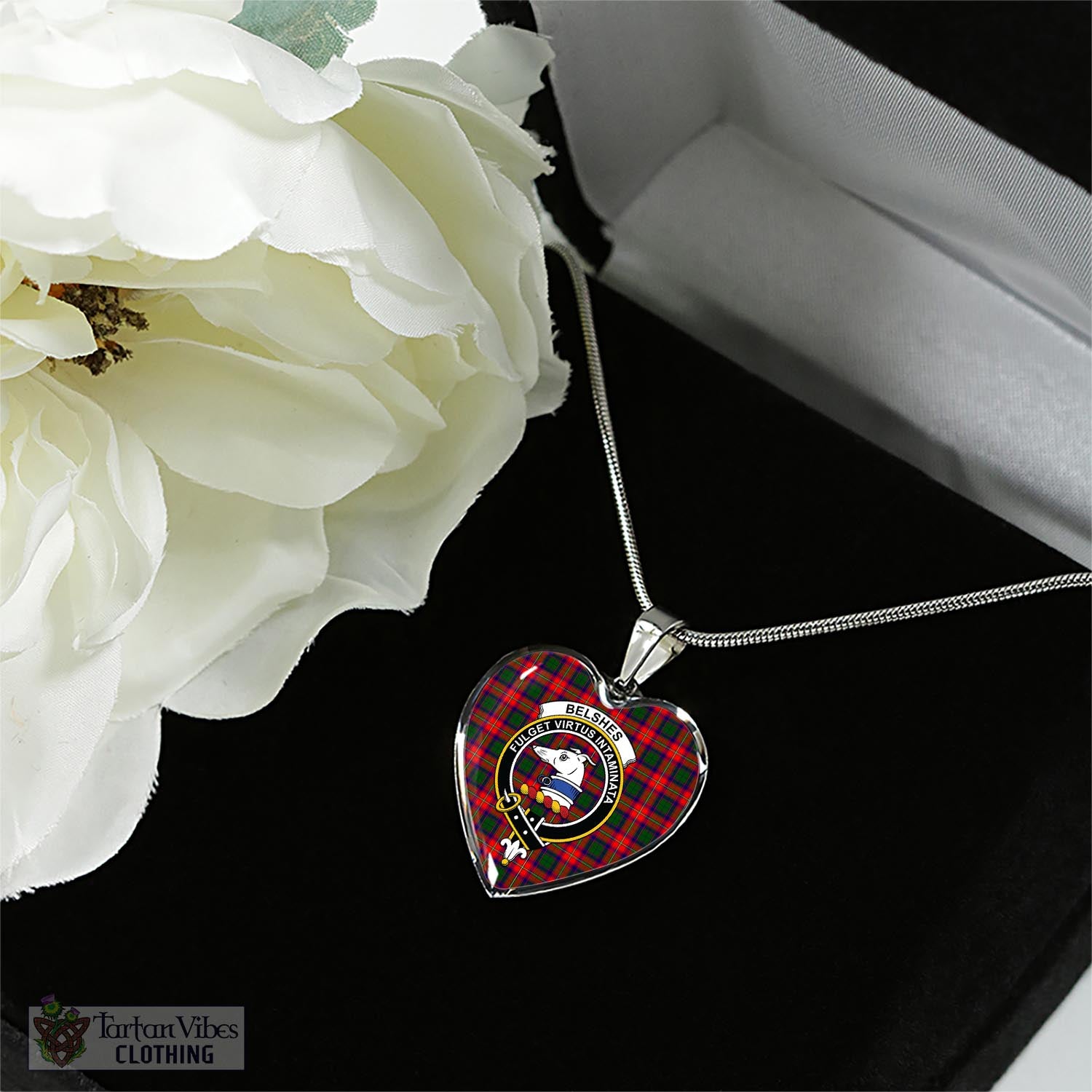 Belshes Tartan Heart Necklace with Family Crest - Tartan Vibes Clothing