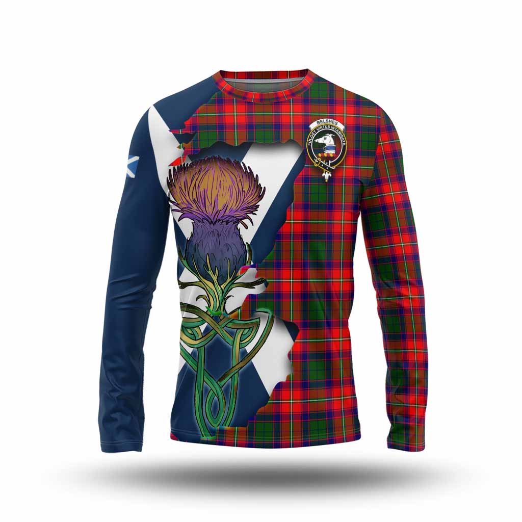 Tartan Vibes Clothing Belshes (Belsches) Tartan Family Crest Long Sleeve T-Shirt Scottish Thistle Celtic Inspired