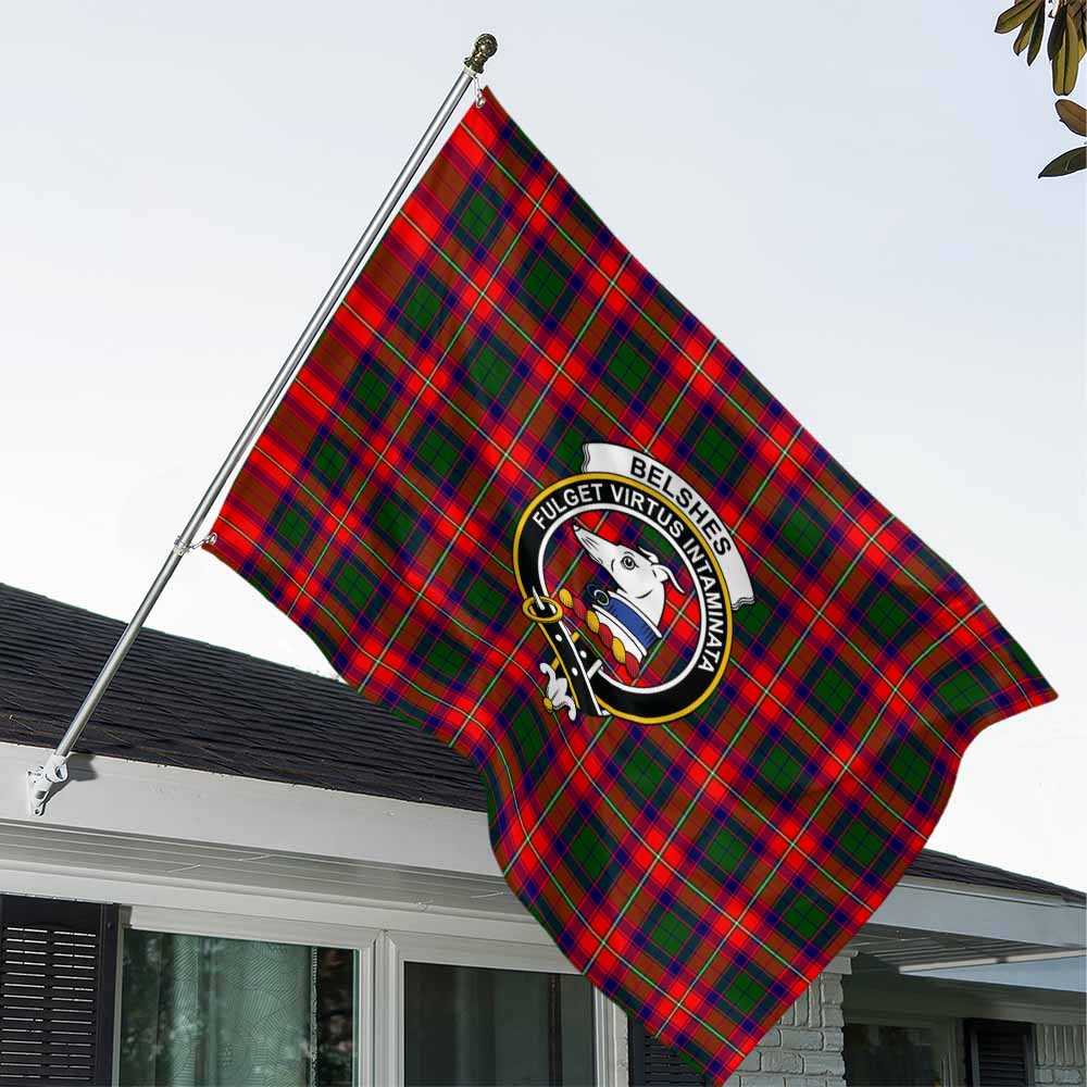 Tartan Vibes Clothing Belshes (Belsches) Tartan House Flag with Family Crest