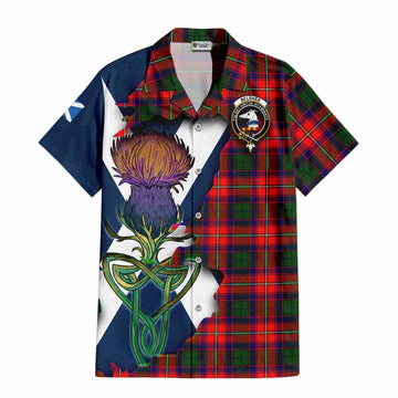 Tartan Vibes Clothing Belshes (Belsches) Tartan Family Crest Short Sleeve Button Shirt Scottish Thistle Celtic Inspired