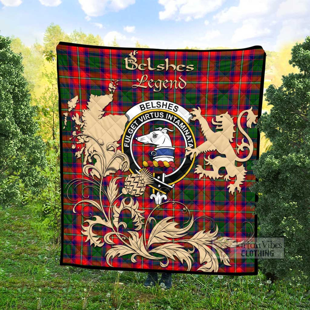 Tartan Vibes Clothing Belshes (Belsches) Tartan Quilt with Family Crest and Scottish Symbol Style