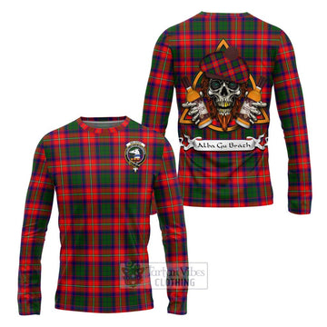 Belshes (Belsches) Tartan Long Sleeve T-Shirt with Family Crest and Bearded Skull Holding Bottles of Whiskey Unisex - Tartan Vibes Clothing
