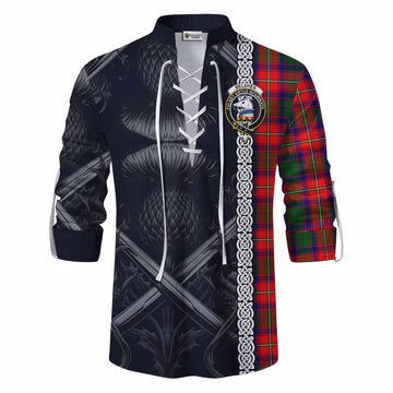 Belshes (Belsches) Tartan Ghillie Kilt Shirt with Family Crest Cross Sword Thistle Celtic Vibes Men - Tartan Vibes Clothing