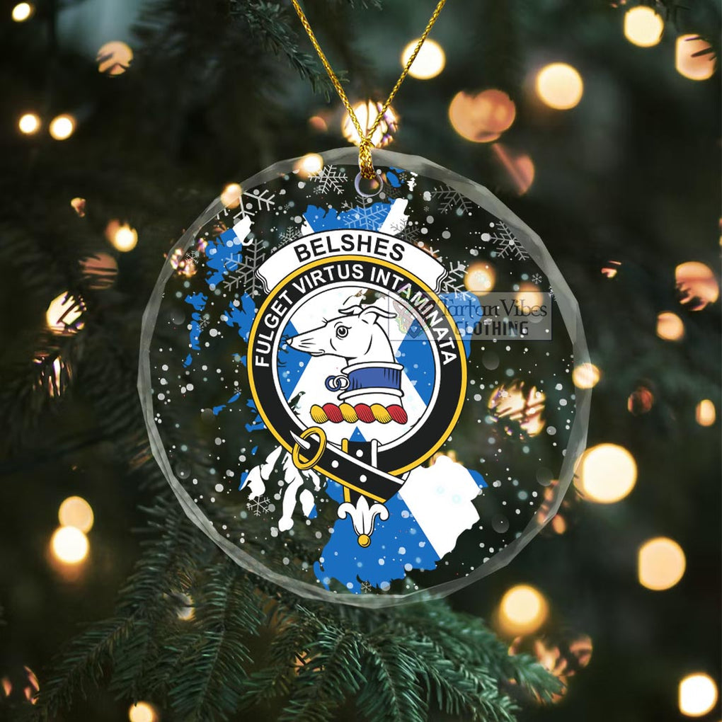 Belshes (Belsches) Clan Crest Christmas Glass Ornament with Scotland Map Transparent Glass Circle - 2D-tartanvibesclothing