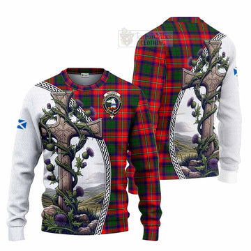 Belshes (Belsches) Tartan Knitted Sweater with Family Crest and St. Andrew's Cross Accented by Thistle Vines Unisex - Tartan Vibes Clothing