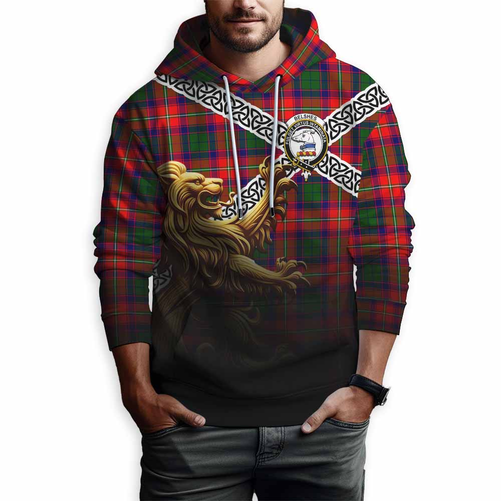 Belshes (Belsches) Crest Tartan Hoodie with Golden Lion Emblem Celtic Style Pullover Hoodie - Tartan Vibes Clothing