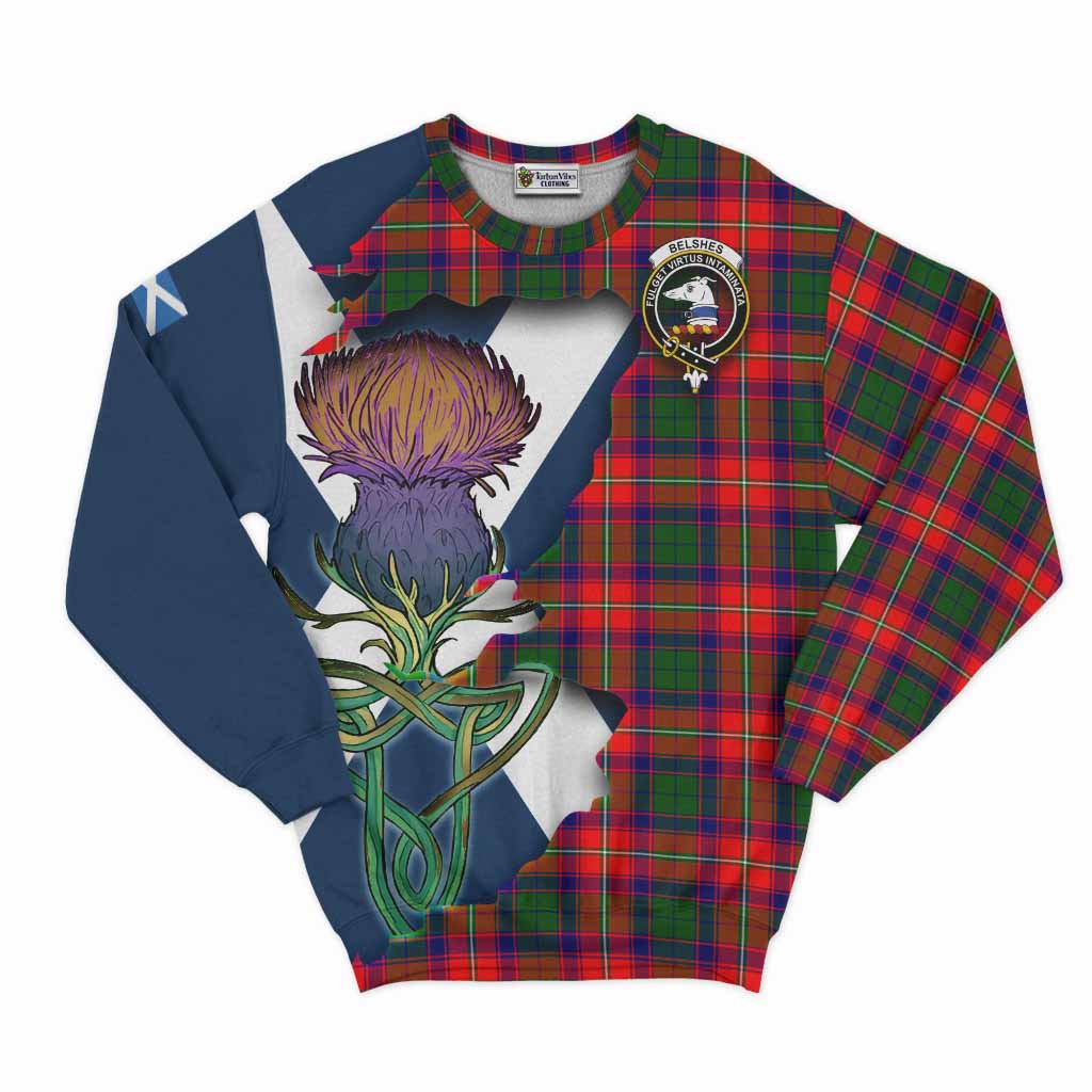 Tartan Vibes Clothing Belshes (Belsches) Tartan Family Crest Sweatshirt Scottish Thistle Celtic Inspired