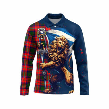 Belshes (Belsches) Tartan Family Crest Long Sleeve Polo Shirt with Scottish Majestic Lion Unisex - Tartan Vibes Clothing