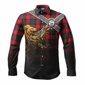 Belshes (Belsches) Crest Tartan Long Sleeve Button Shirt with Golden Lion Emblem Celtic Style Men's Shirt S - Tartan Vibes Clothing