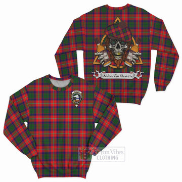 Belshes (Belsches) Tartan Sweatshirt with Family Crest and Bearded Skull Holding Bottles of Whiskey Unisex - Tartan Vibes Clothing