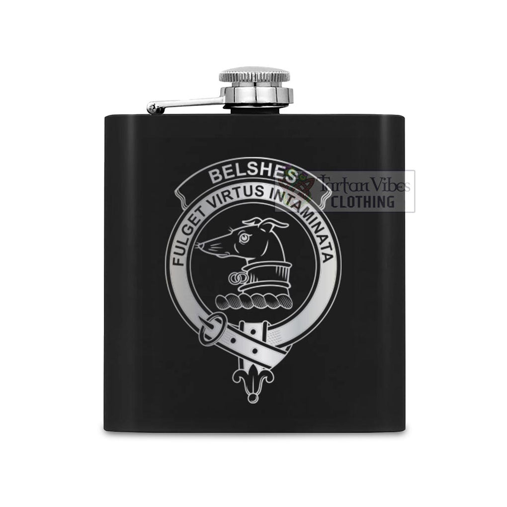 Belshes (Belsches) Crest Hip Flask Set 7oz Black Stainless Steel with A Gift Box One Size 7oz - 2D-tartanvibesclothing