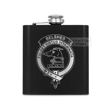 Belshes (Belsches) Crest Hip Flask Set 7oz Black Stainless Steel with A Gift Box One Size 7oz - 2D-tartanvibesclothing