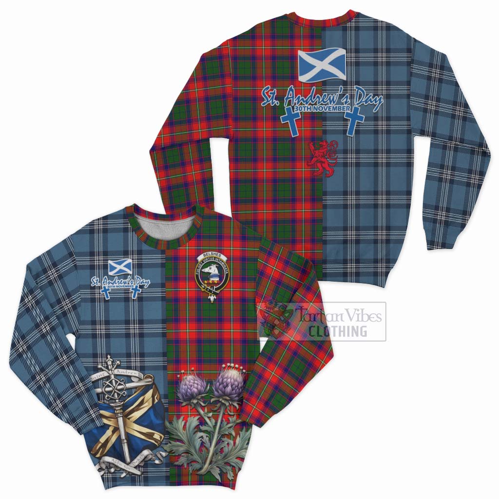 Belshes (Belsches) Tartan Sweatshirt Happy St. Andrew's Day Half Tartan Style Unisex - Tartan Vibes Clothing