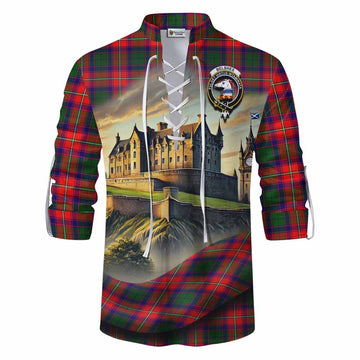 Belshes (Belsches) Tartan Family Crest Ghillie Kilt Shirt with Scottish Ancient Castle Style Men - Tartan Vibes Clothing