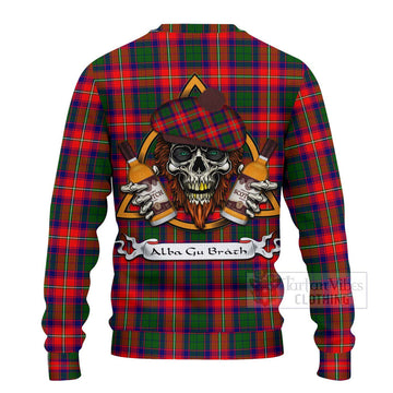 Belshes (Belsches) Tartan Ugly Sweater with Family Crest and Bearded Skull Holding Bottles of Whiskey - Tartan Vibes Clothing