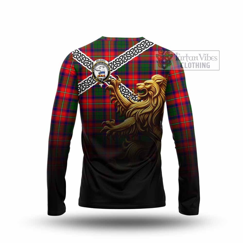 Belshes (Belsches) Crest Tartan Long Sleeve T-Shirt with Golden Lion Emblem Celtic Style - Tartan Vibes Clothing