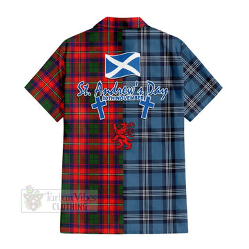 Tartan Vibes Clothing Belshes (Belsches) Tartan Short Sleeve Button Shirt Happy St. Andrew's Day Half Tartan Style