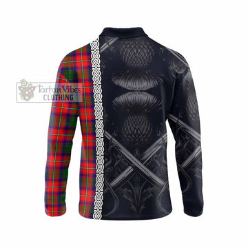 Belshes (Belsches) Tartan Long Sleeve Polo Shirt with Family Crest Cross Sword Thistle Celtic Vibes - Tartan Vibes Clothing
