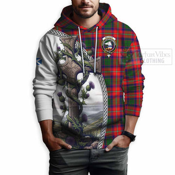 Belshes (Belsches) Tartan Hoodie with Family Crest and St. Andrew's Cross Accented by Thistle Vines - Tartan Vibes Clothing
