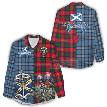 Belshes (Belsches) Tartan Women's Casual Shirt Happy St. Andrew's Day Half Tartan Style - Tartan Vibes Clothing