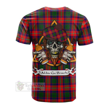 Tartan Vibes Clothing Belshes (Belsches) Tartan Cotton T-shirt with Family Crest and Bearded Skull Holding Bottles of Whiskey