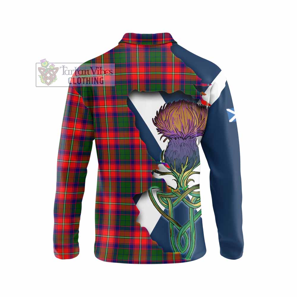 Tartan Vibes Clothing Belshes (Belsches) Tartan Family Crest Long Sleeve Polo Shirt Scottish Thistle Celtic Inspired