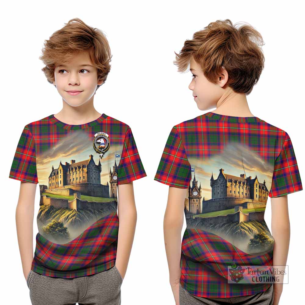 Belshes (Belsches) Tartan Family Crest Kid T-Shirt with Scottish Ancient Castle Style - Tartan Vibes Clothing