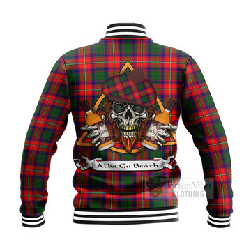 Belshes (Belsches) Tartan Baseball Jacket with Family Crest and Bearded Skull Holding Bottles of Whiskey - Tartan Vibes Clothing