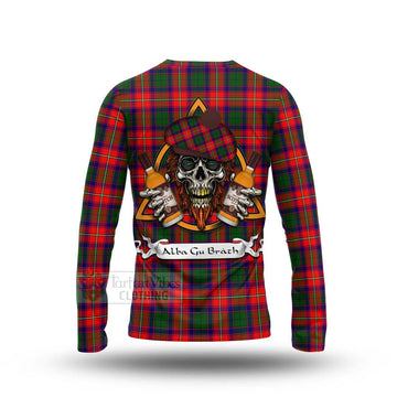 Belshes (Belsches) Tartan Long Sleeve T-Shirt with Family Crest and Bearded Skull Holding Bottles of Whiskey - Tartan Vibes Clothing