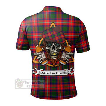 Belshes (Belsches) Tartan Polo Shirt with Family Crest and Bearded Skull Holding Bottles of Whiskey - Tartan Vibes Clothing