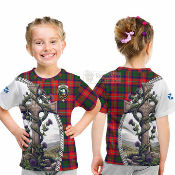 Belshes (Belsches) Tartan Kid T-Shirt with Family Crest and St. Andrew's Cross Accented by Thistle Vines - Tartan Vibes Clothing