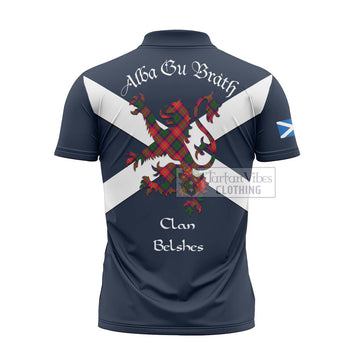 Belshes (Belsches) Tartan Lion Rampant Zipper Polo Shirt Proudly Display Your Heritage with Alba Gu Brath and Clan Name - Tartan Vibes Clothing