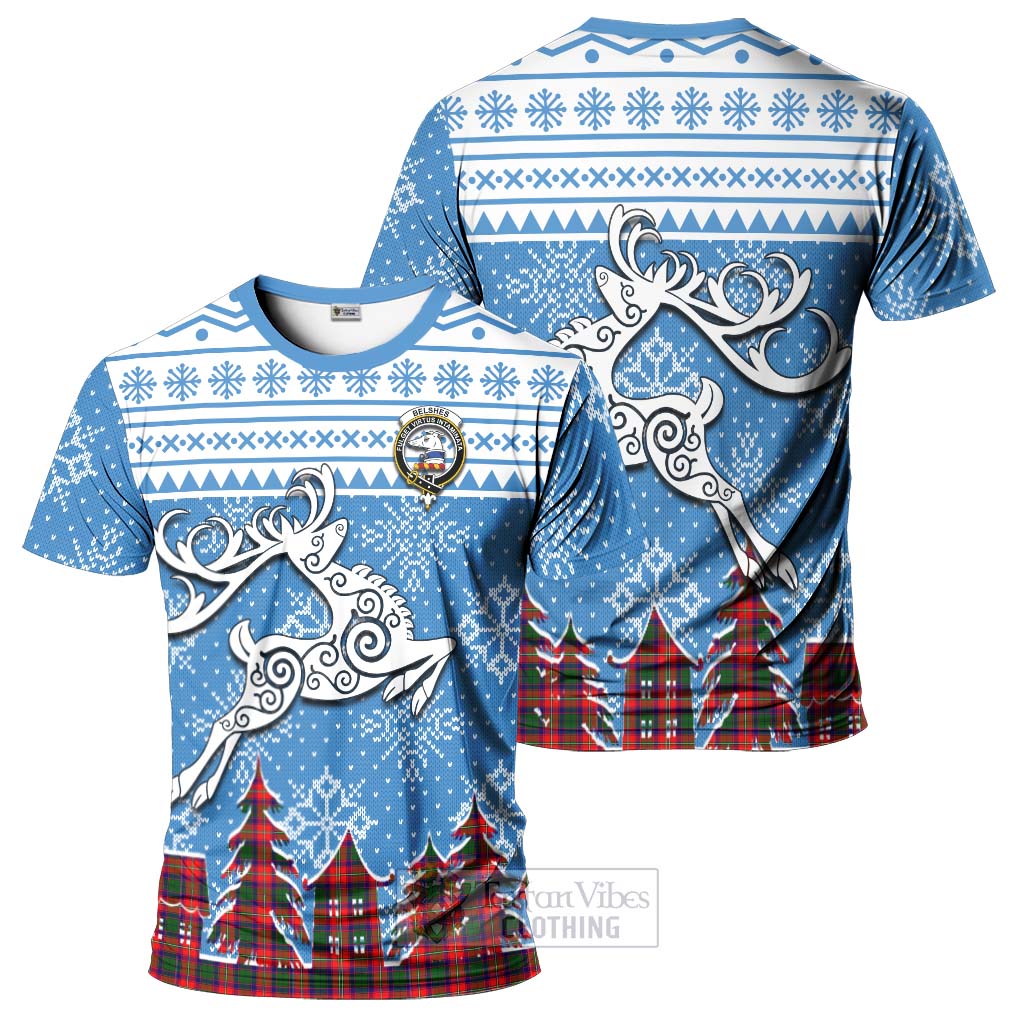 Belshes (Belsches) Clan Christmas T-Shirt Celtic Reindeer Style - Tartan Vibes Clothing
