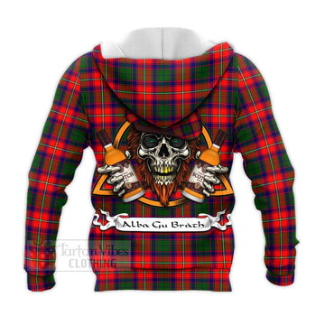 Belshes (Belsches) Tartan Knitted Hoodie with Family Crest and Bearded Skull Holding Bottles of Whiskey - Tartan Vibes Clothing