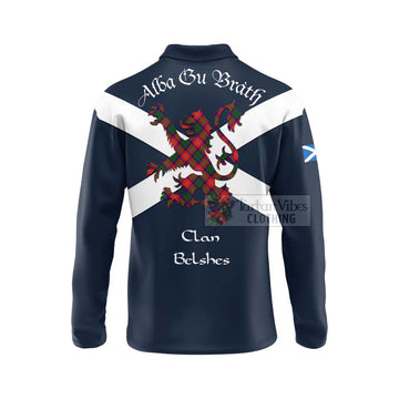 Belshes (Belsches) Tartan Lion Rampant Long Sleeve Polo Shirt Proudly Display Your Heritage with Alba Gu Brath and Clan Name - Tartan Vibes Clothing
