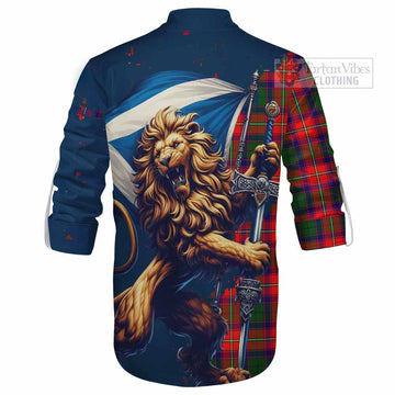 Belshes (Belsches) Tartan Family Crest Ghillie Kilt Shirt with Scottish Majestic Lion - Tartan Vibes Clothing