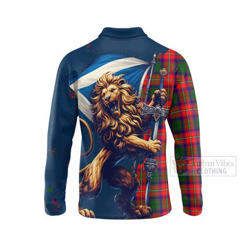 Belshes (Belsches) Tartan Family Crest Long Sleeve Polo Shirt with Scottish Majestic Lion - Tartan Vibes Clothing