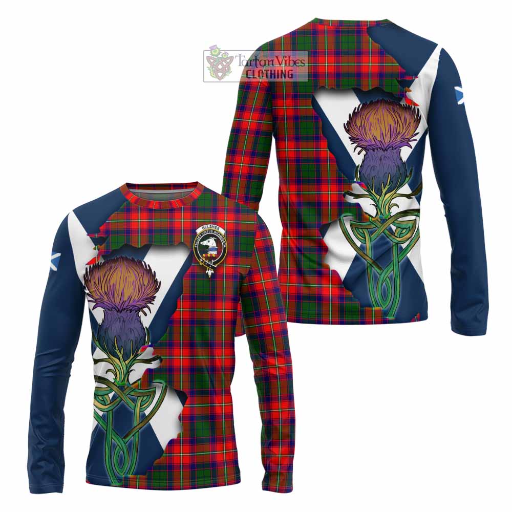 Tartan Vibes Clothing Belshes (Belsches) Tartan Family Crest Long Sleeve T-Shirt Scottish Thistle Celtic Inspired