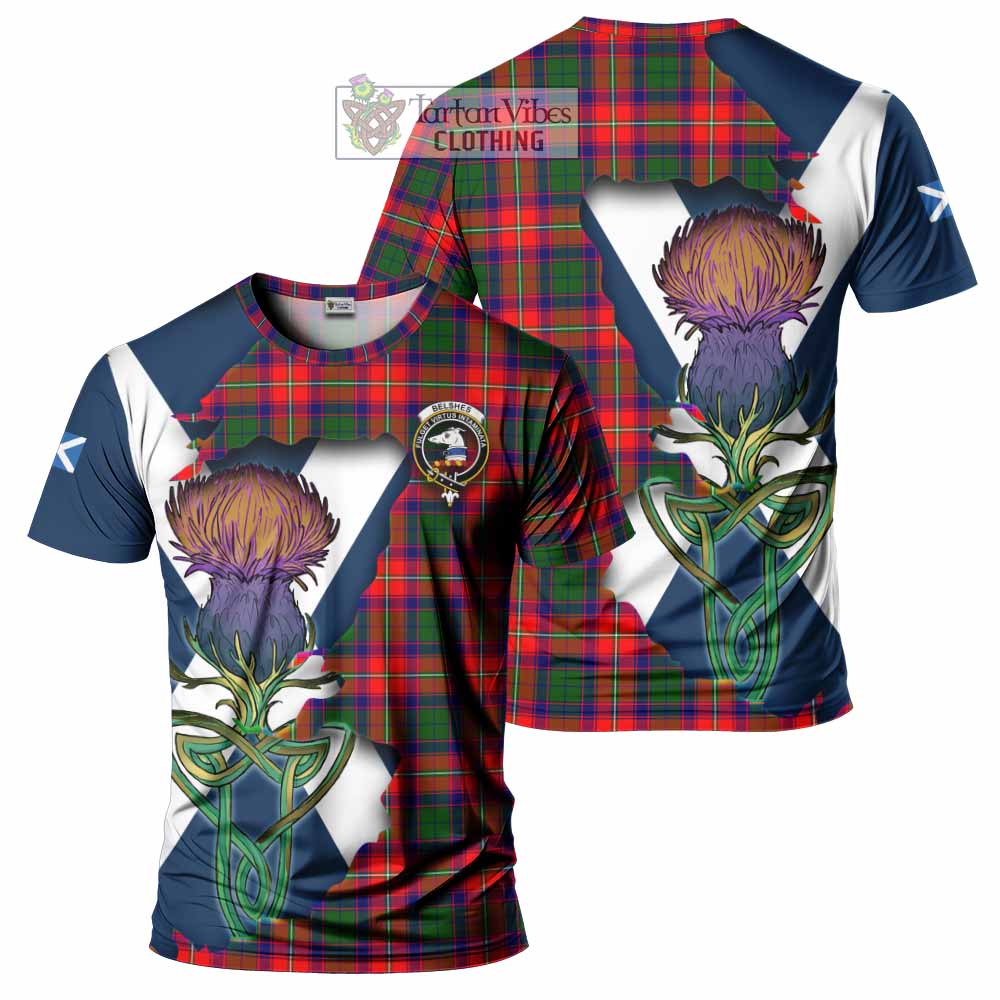 Tartan Vibes Clothing Belshes (Belsches) Tartan Family Crest T-Shirt Scottish Thistle Celtic Inspired