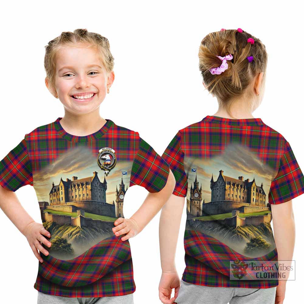 Belshes (Belsches) Tartan Family Crest Kid T-Shirt with Scottish Ancient Castle Style - Tartan Vibes Clothing