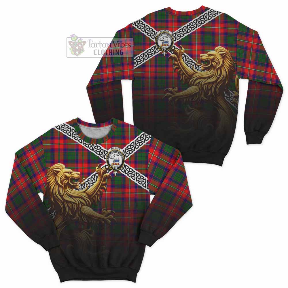 Belshes (Belsches) Crest Tartan Sweatshirt with Golden Lion Emblem Celtic Style - Tartan Vibes Clothing