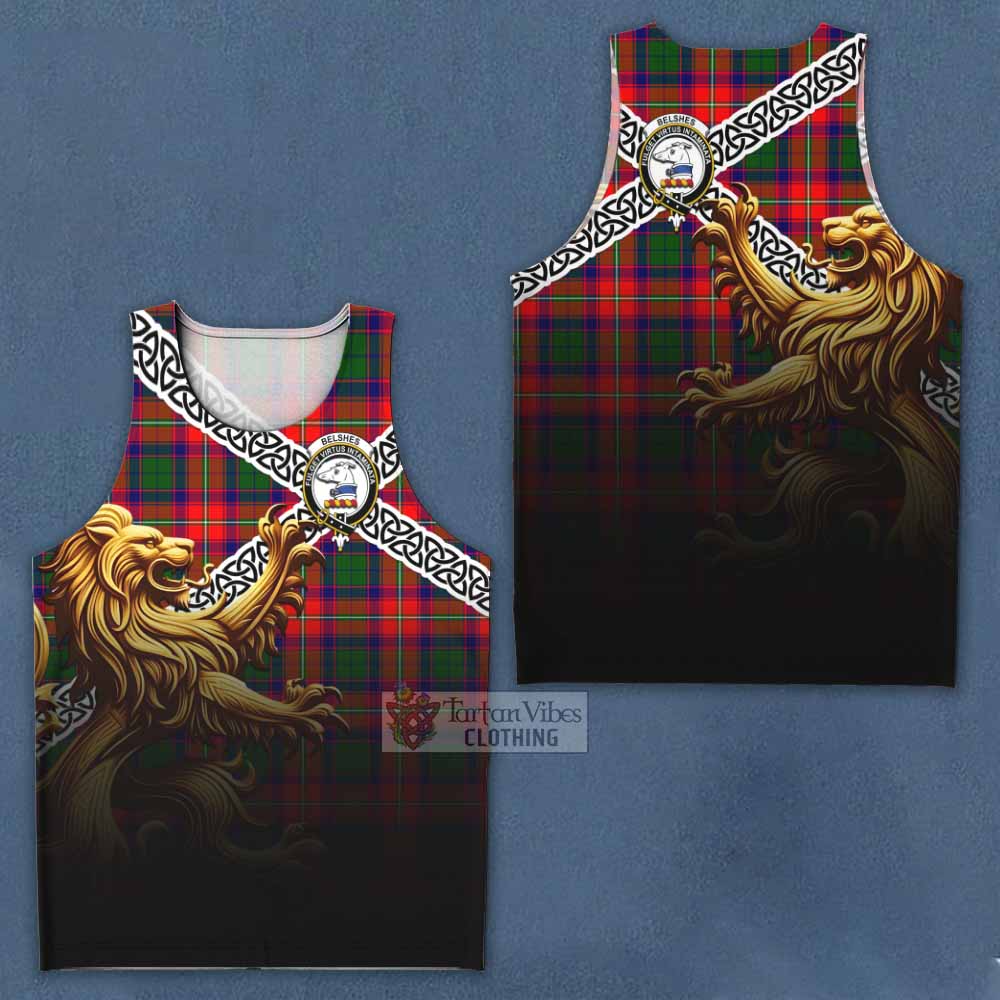 Belshes (Belsches) Crest Tartan Men's Tank Top with Golden Lion Emblem Celtic Style - Tartan Vibes Clothing