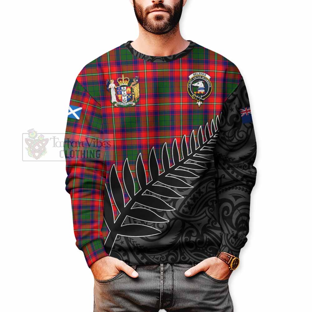 Belshes (Belsches) Crest Tartan Sweatshirt with New Zealand Silver Fern Half Style - Tartan Vibes Clothing
