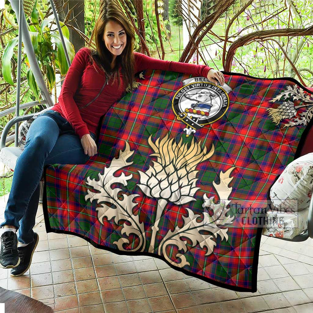 Belshes (Belsches) Tartan Quilt with Family Crest and Golden Thistle Style - Tartan Vibes Clothing
