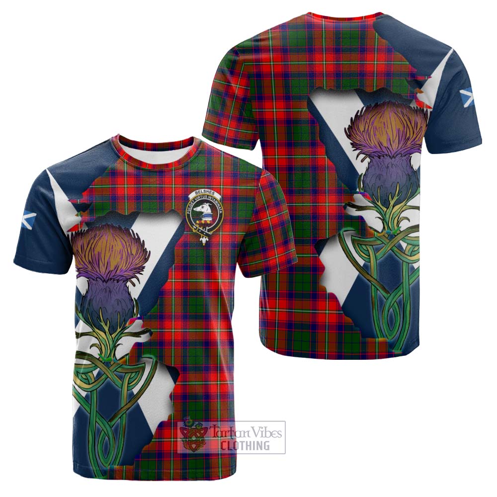 Tartan Vibes Clothing Belshes (Belsches) Tartan Family Crest Cotton T-shirt Scottish Thistle Celtic Inspired